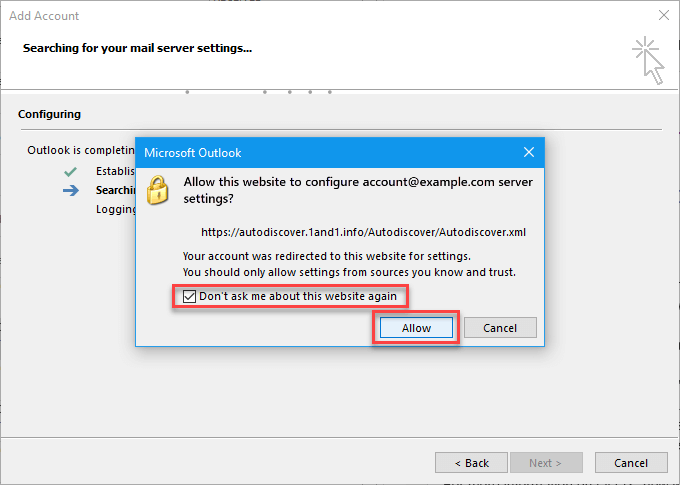 Outlook: automatikus beállítás engedélyezése