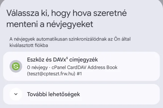 Névjegyek: Válassza ki, hogy hova szeretné menteni a névjegyeket, Eszköz és DAVx⁵ címjegyzék
