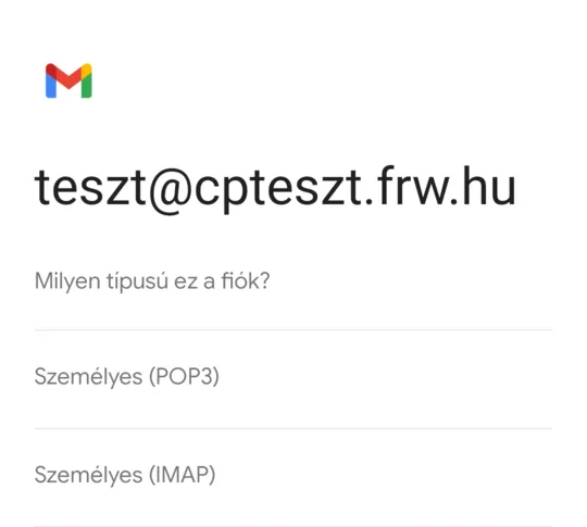 Milyen típusú ez a fiók? Személyes (POP3) és Személyes (IMAP)