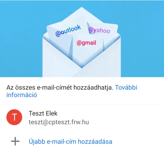 A hozzáadott postafiók a listában, Újabb e-mail-cím hozzáadása