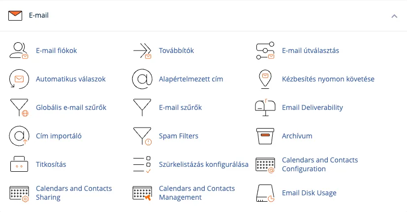 cPanel E-mail csoport: Archívum menüpont