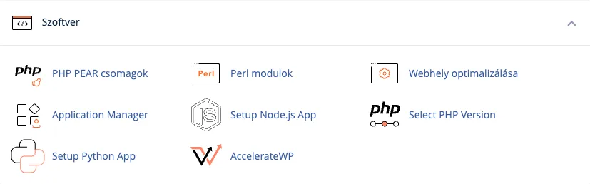 cPanel Szoftver csoport: Select PHP Version menüpont