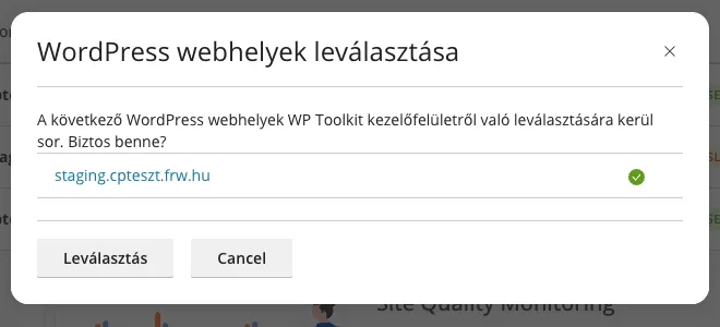 A WordPress webhelyek leválasztása ablak