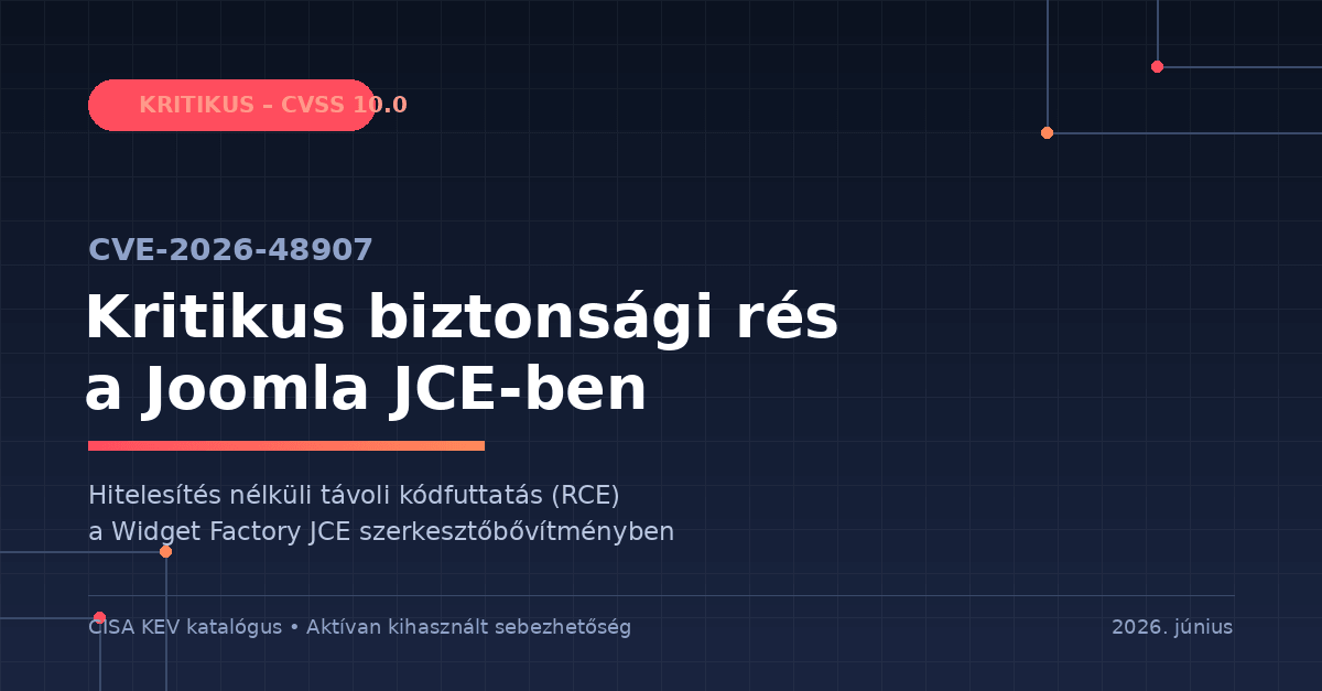 CVE-2026-48907: Kritikus biztonsági rés a Joomla JCE szerkesztőbővítményben